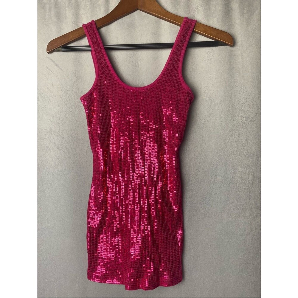 Express Pink Sparkle Party Sequin Tank Top Club Holiday Fun XS - Picture 1 of 4